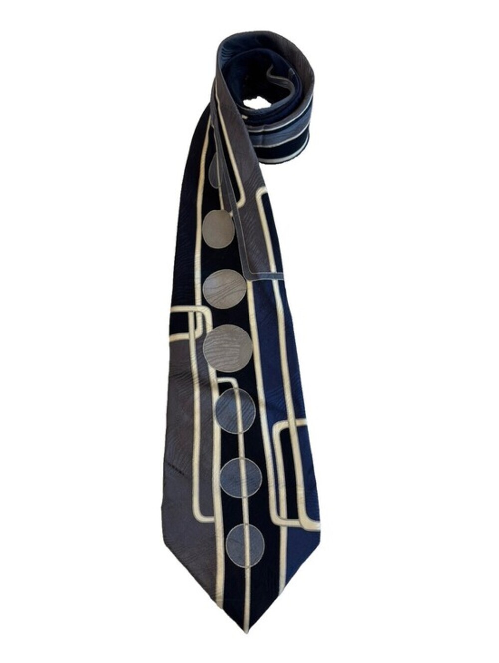 Vintage J. Blades & Co. Grey&Blue Abstract Circle 100% Silk Necktie